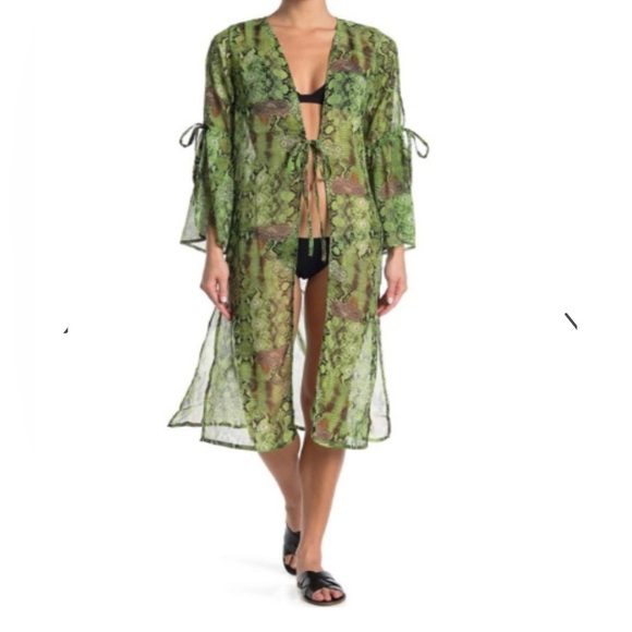 Kendall & Kylie Other - NWT Kendall + Kylie Ruffle Sleeve Kimono with Tie Snake Lace Green Medium